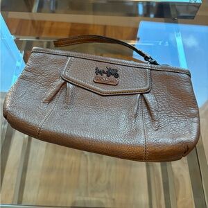 Coach Bronze Tone Pleated Clutch Leather Wristlet